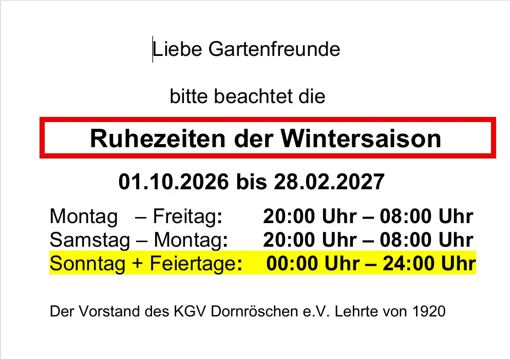 Winterruhezeiten